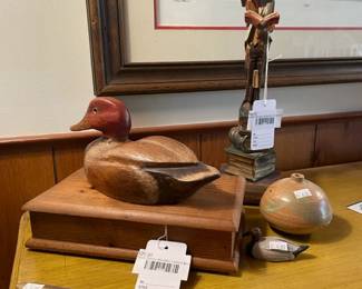 Duck Decoy Wooden Lidded Box, Carved Wooden Bookworm Sculpture, Miniature Duck Decoy
