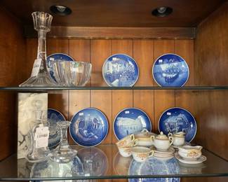 Holmegaard Decanter, Orrefors Candlestick, Royal Copenhagen Plates