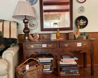 Rattan Magazine Rack, Mexican Terracotta Chicken Planter, Ute Native American Pottery Vase, Turtle Woodcut by Georgia, Interdesign Swivel Organizer