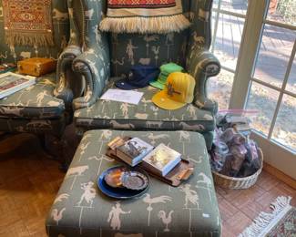 Nailhead Wingback Chair with Ottoman, Camacho Cigar Box Purse