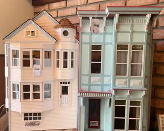Pink Wooden Dollhouse, Blue Wooden Dollhouse
