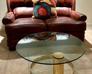 Brass & Glass Coffee Table & Leather Loveseat