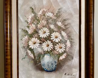 "Daisies" Oil on Canvas, Signed W. Wilkins