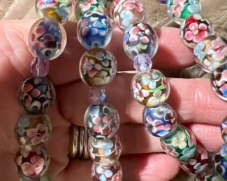 Floral Art Glass Bead Necklace