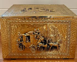 Repousse Brass Horse & Carriage Fireplace Box (England)