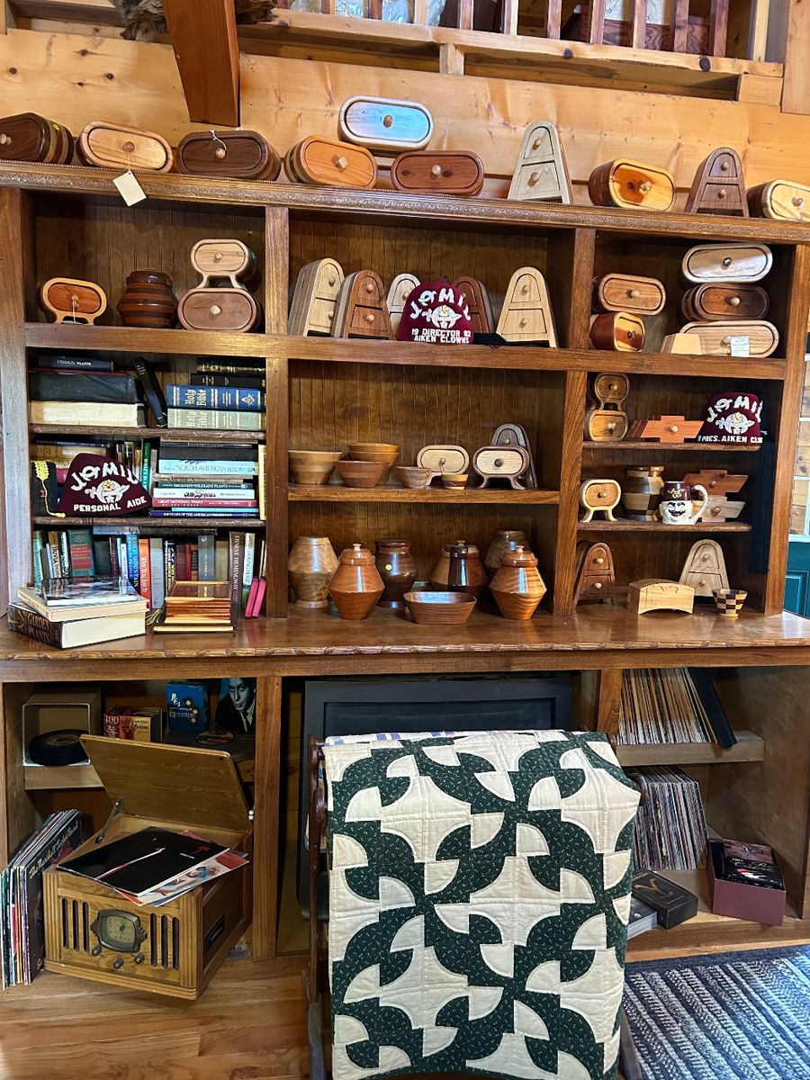 Beautiful Wood Boxes handcrafted by local woodworker. Hardback and Paperbacks covering Cicil War, Nature/Gardening, Quilting/Crafts, Religion, etc