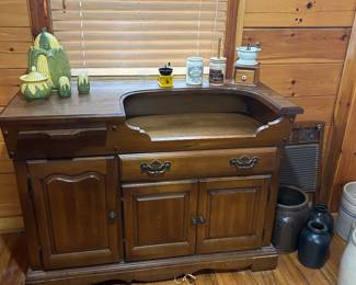 Wash Stand and Many Crocks/Milk Jugs, Wash Boards
