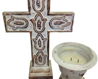 Rustic Standing Cross Pedestal Candle 