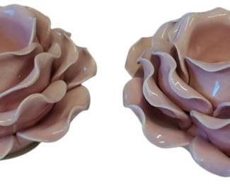 Pink Ceramic Rose Candleholders 
