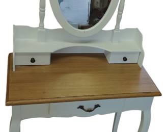 White Vanity Desk Oval Mirror 