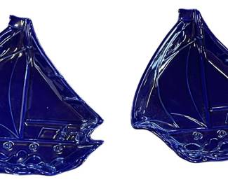 Cobalt Blue Glossy Ceramic Sailboats 