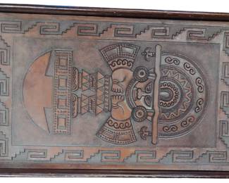 Vintage Tooled Leather Wood Tray 