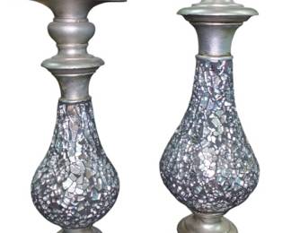 Pair Of Silver Mosaic Candleholders 