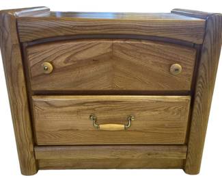 Oak Wood Two Drawer Nightstand 