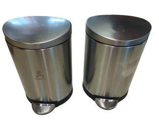 Two SimpleHuman Stainless Steel Trash Cans 