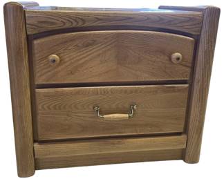 Oak Wood Two Drawer Nightstand 