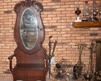 Turn of the century wood hall tree, antique fans