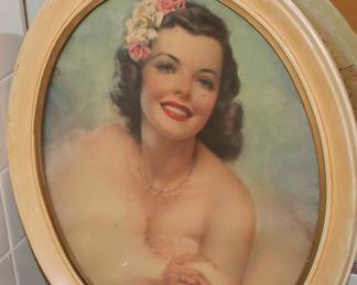 1930 Fish Glass Lady Oval Framed Picture