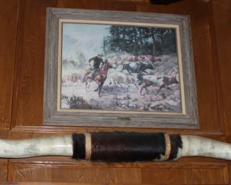Longhorn Steer LONG horns. Western framed horse painting.                                                                                 