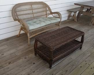 All weather wicker coffee table & loveseat
