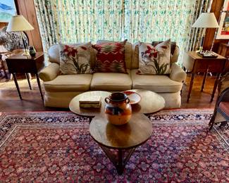 Ralph Lauren Sofa, Vintage Cloverleaf Table, and Oriental Rug (8 X 10)
