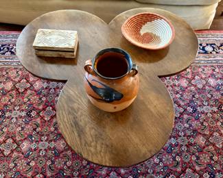 Vintage Cloverleaf Table, African Pot and Basket