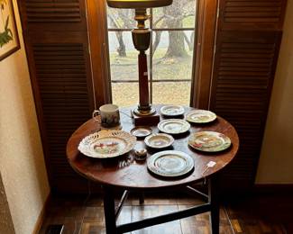 19th Century English Oak Cricket Table with Equestrian Collection 