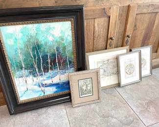 original oils (New England, Florida and European) plus maps and prints