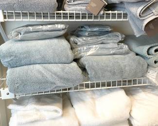 Restoration Hardware bath towel sets, some with tags, in gray, gray/green and white