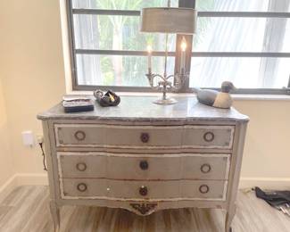 painted antique marble top three-drawer dresser