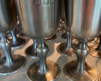 huge collection of John Somers polished pewter (Brazil) -- goblets, wine glasses, tankards and more. very rare, very sought after especially a collection of this size