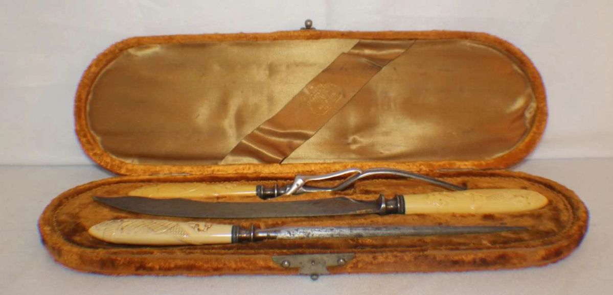  01 Vintage Antique Carving Serving Cutlery 3 Piece Set, Landers Frary Clark