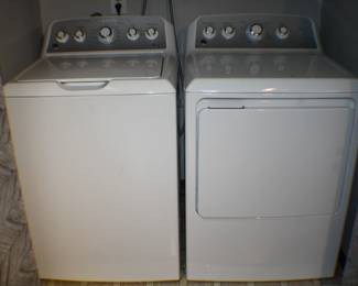 White GE Top Loading Washer Electric Dryer