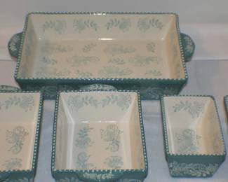 Teal Aqua Off White Ceramic Ovenware 6 piece