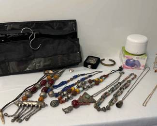 Lot Of Costume Jewelry, Jewelry Cleaner, 2 Jewelry Organizers