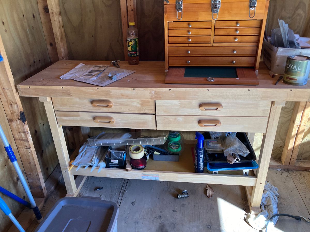 Fabulous wooden workbench. 