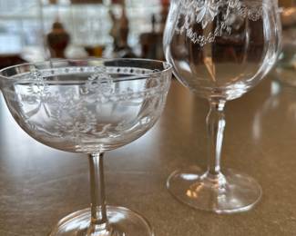 Vintage etched glassware.