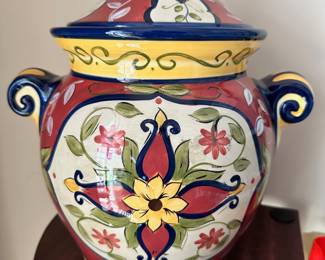 Large Vallarta handpainted earthenware lidded cookie jar.
