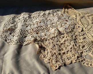 Antique crocheted doilies.