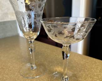 Vintage etched glassware.