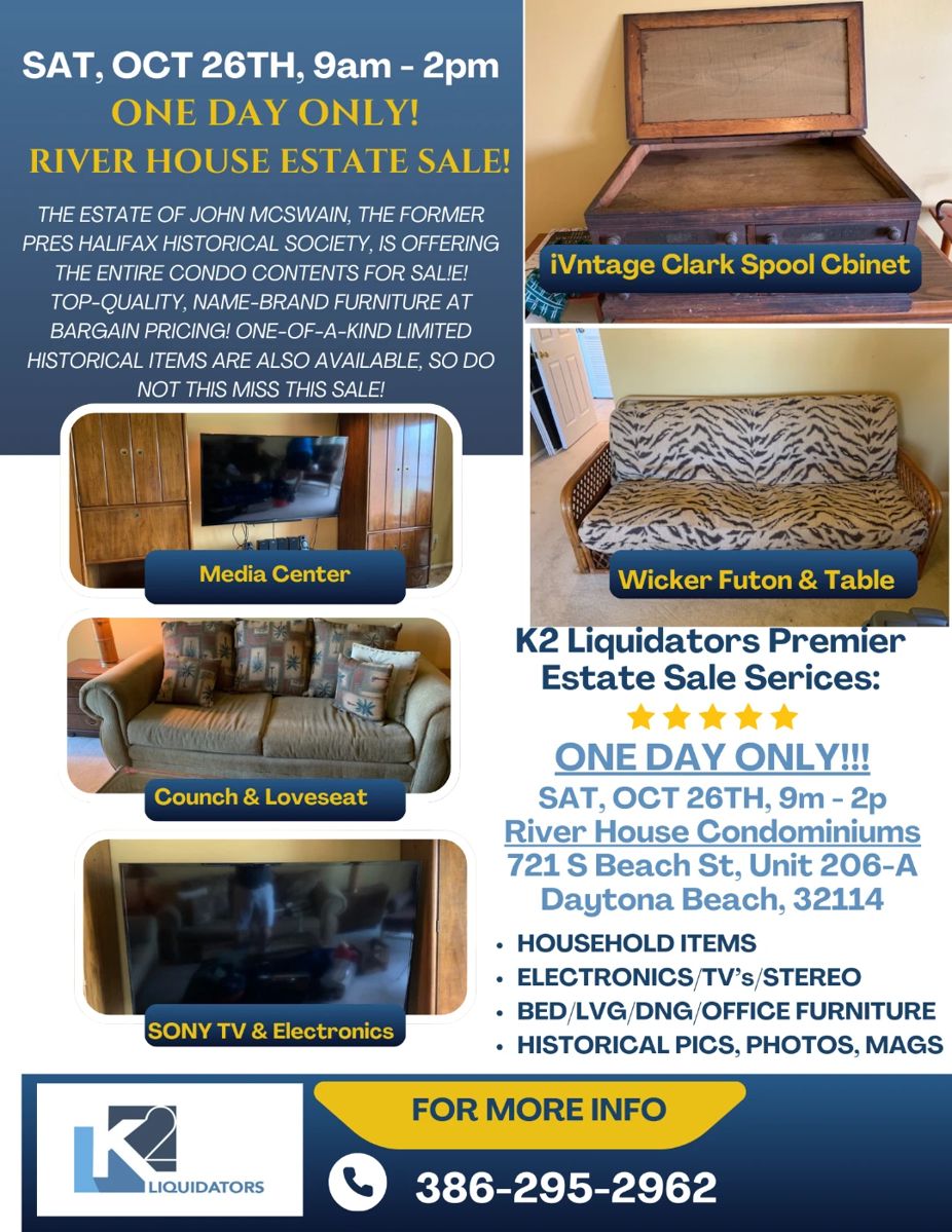 Encore Estate Sale Historical Items, Furniture starts on 10/26/2024