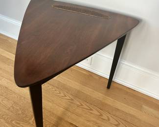 1950s guitar pick table with inlaid rattan. Could not be more mid-century!