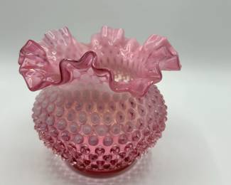 Vintage Fenton cranberry hobnail vase.