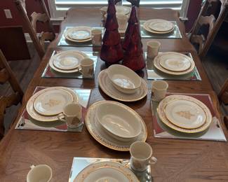 12 three piece place settings Lenox Eternal  Christmas ( dishwasher safe) plus 2 platters and 2 serving bowls