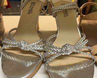 Size 8.5 Michael Kors Silver Wedge Sandals
