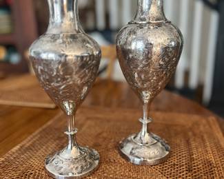 Tall silver plated vases