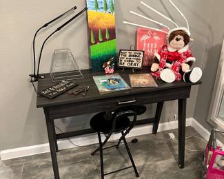 Desk, Lamps, Decor, Folding Chair
