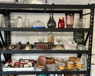 Vases, Hallmark Ornaments, Longa Berger Baskets, Coca Cola Wood Crates, etc.