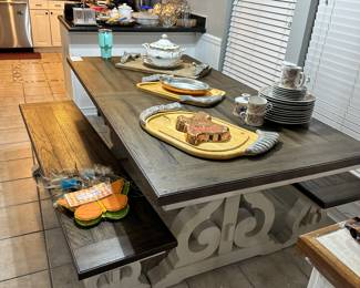 Table with Leaf and 2 Benches