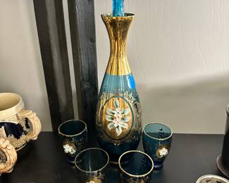 Italian Hand Painted Decanter set with 4 Shot Glasses